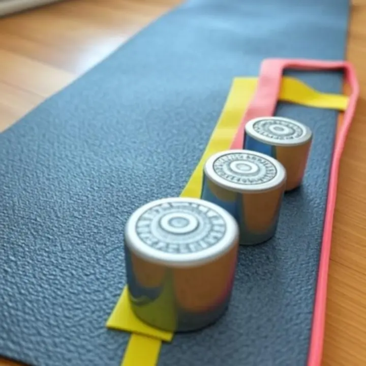 Közeli kép jógamatracról és súlyzóról Moveonixe részletes kidolgozással